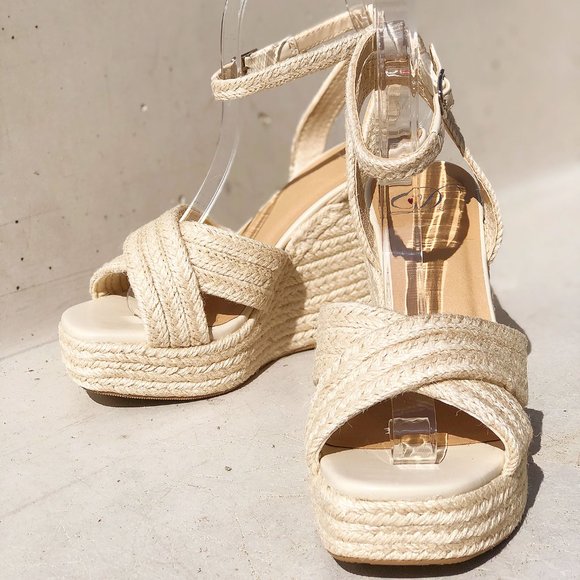 NEW Natural Jute Braid Straw Crisscross Strap Espadrilles Platform Wedges Sandal - Picture 6 of 13